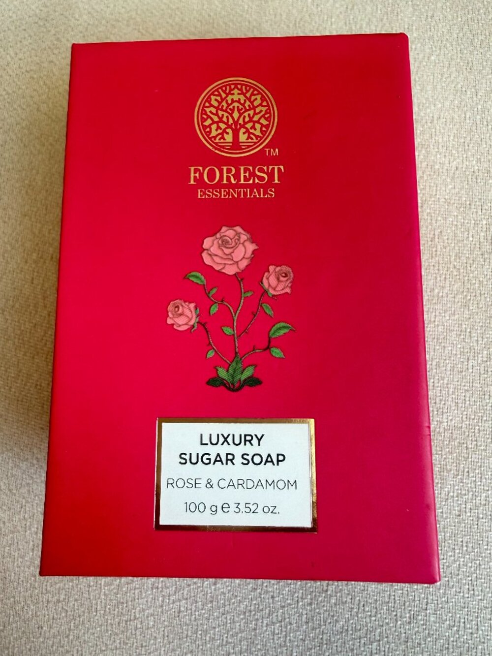 FOREST ESSENTIALS LUXURY SUGAR SOAP ROSE & CARDAMOM 100 MG NEW IN BOX